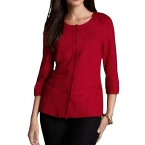 Chico's Travelers Blazer Ponte Pearl Rouge Red 3/4 Sleeve Jacket, Large 12